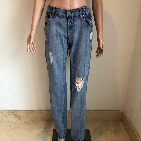 FOX Blue Ripped Jeans Denim Pants Women’s Juniors Size 7 Boyfriend Fit Straight - Picture 1 of 16